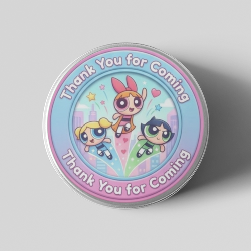 Load image into Gallery viewer, Powerpuff Girls Theme- Return Gift/birthday decor Thankyou Sticker (6 CM/Sticker/Mixcolour/24Pcs)
