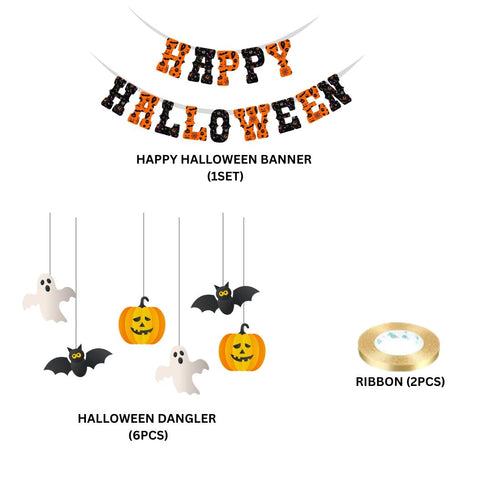Load image into Gallery viewer, Halloween Banner and Dangler - (6 inches/250 GSM Cardstock/Orange, White, Black, Yellow, 20 Pieces)
