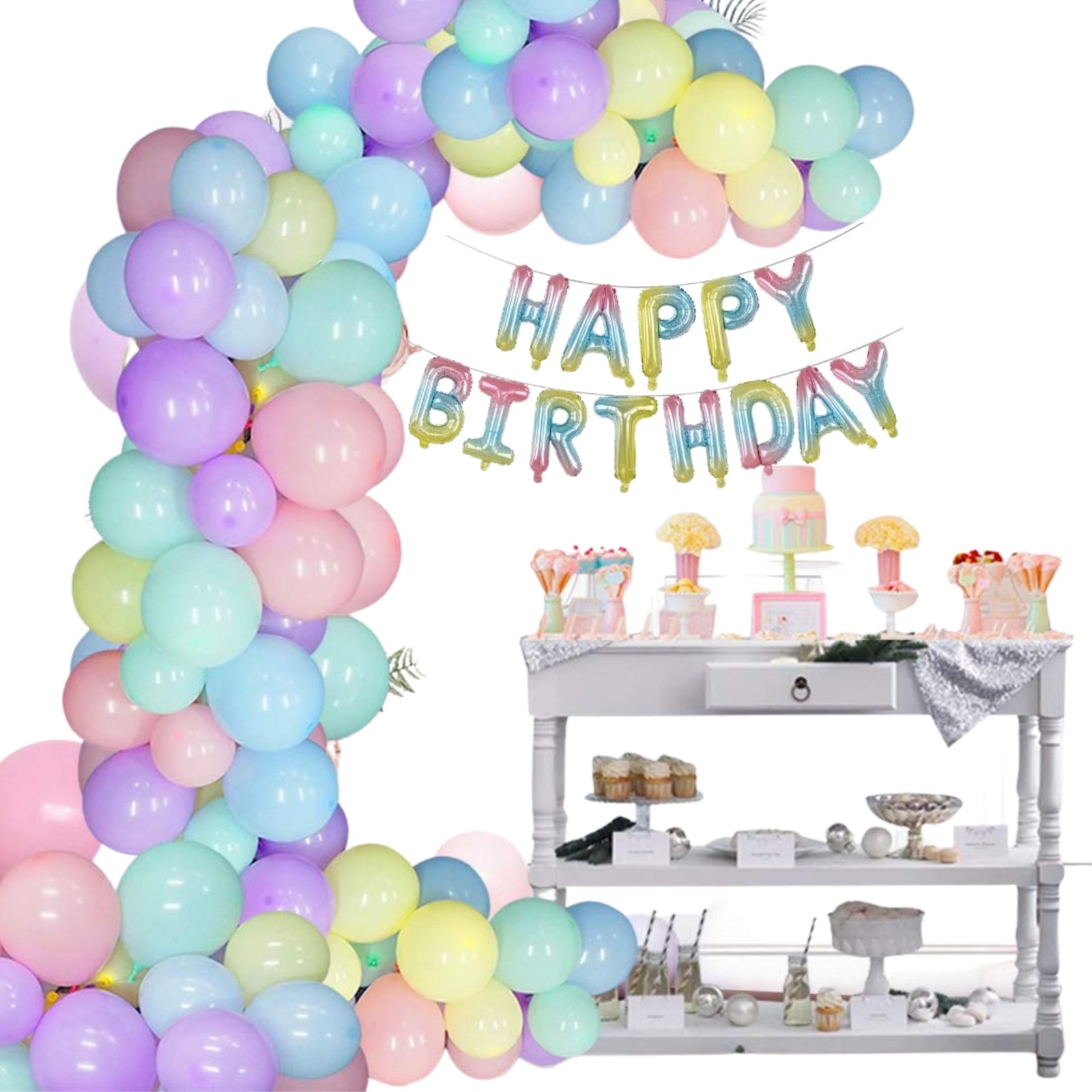 Happy Birthday Rainbow Theme Balloons Set of 63 Pcs