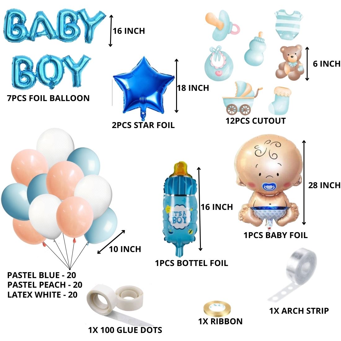 Baby Boy Theme Birthday Balloon Decoration DIY Kit (80 Pcs)