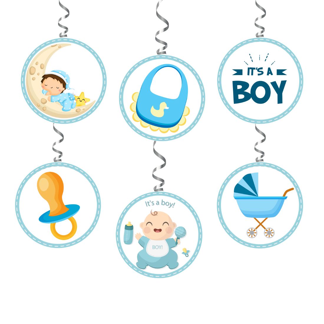 Baby Boy Welcome Danglers - (6 inches/250 GSM Cardstock/Mixcolour/6Pcs)