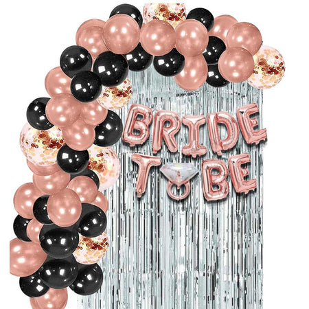Rose Gold Bride To Be Balloons and Confetti Balloons Black, Metallic Rose Gold Balloons Set for Bridal Shower Decorations -60 Pcs