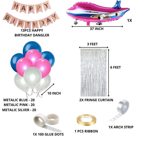 Load image into Gallery viewer, Pink Aeroplane Theme Birthday Balloon Decoration DIY Kit (67 Pcs)
