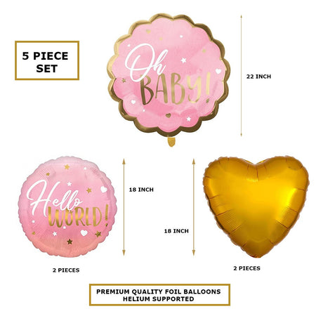 Oh Baby Pink Shower Welcome New Born Baby Decorative Foil Balloon Set of 5