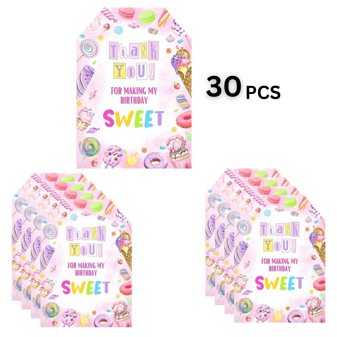 Ice Cream Theme Model 2 Birthday Favour Tags (2 x 3.5 inches/250 GSM Cardstock/Mixcolour/30Pcs)