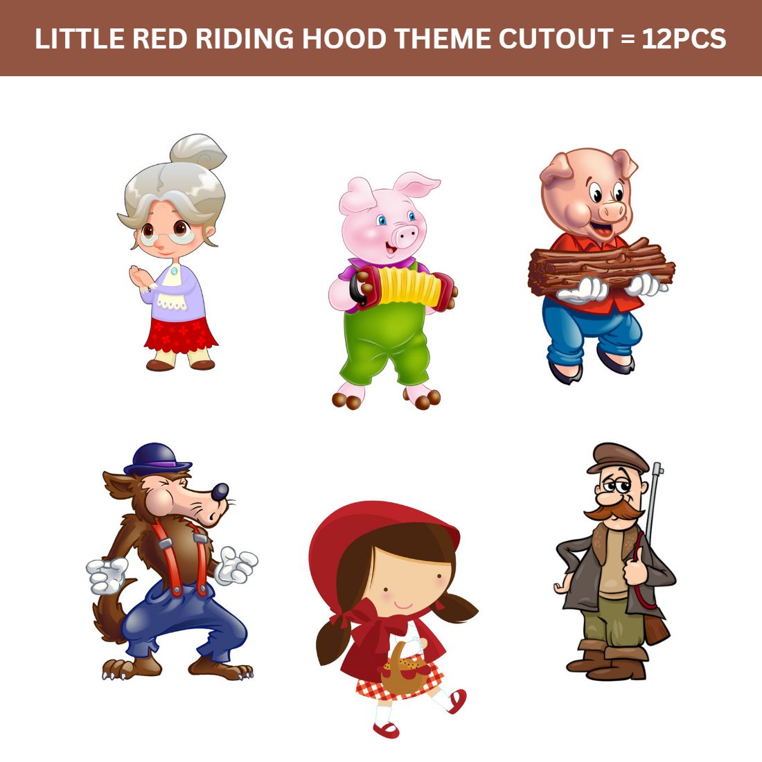 Little Red Riding Hood Theme Cutout - (6 inches/250 GSM Cardstock/Mixcolour/12Pcs)