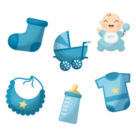 Baby Boy Theme Cutout - (6 inches/250 GSM Cardstock/Blue & Lightblue/12Pcs)