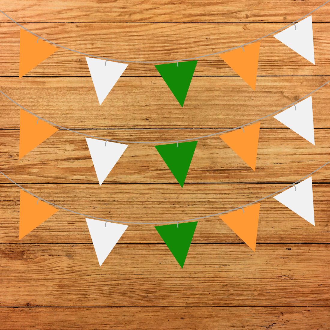 Tricolor Independence Day Bunting (5 Inches/250 GSM Cardstock/Orange , White , Green & Blue/28Pcs)