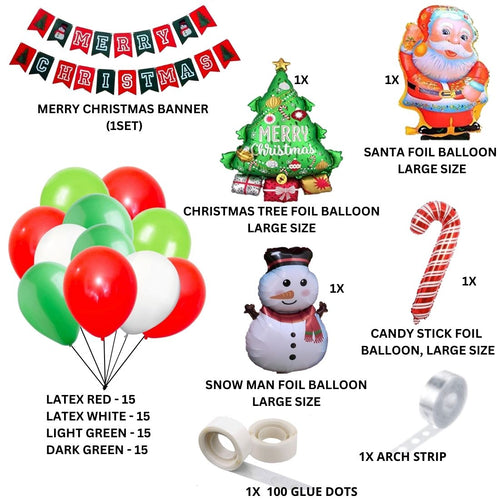 Load image into Gallery viewer, Merry Christmas Decoration DIY KIT - Merry Christmas Banner, Red White Light Green &amp; Dark Green Balloons
