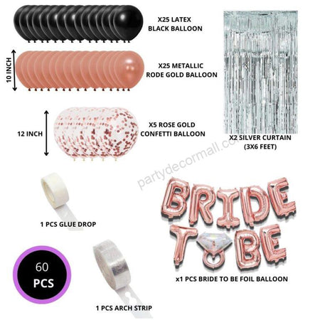 Rose Gold Bride To Be Balloons and Confetti Balloons Black, Metallic Rose Gold Balloons Set for Bridal Shower Decorations -60 Pcs