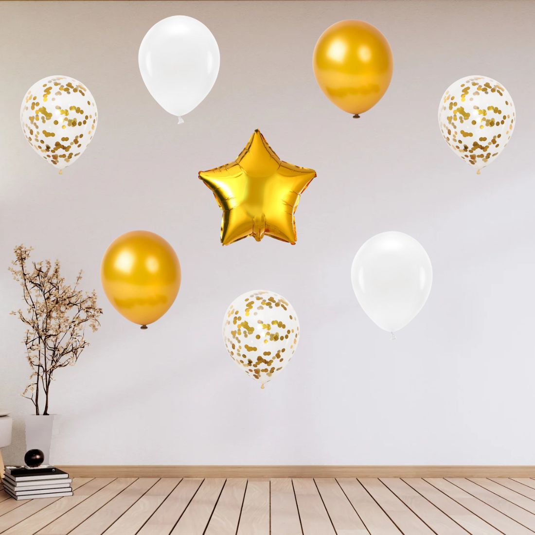 9 Pcs Set Star, Confetti &amp; Latex Balloon