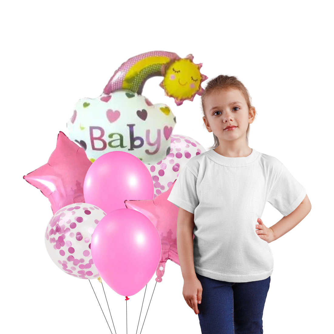7 Pcs Set Star, Confetti, Latex Balloon &amp; Baby Pink Foil Balloon