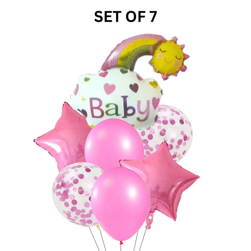 Load image into Gallery viewer, 7 Pcs Set Star, Confetti, Latex Balloon &amp; Baby Pink Foil Balloon
