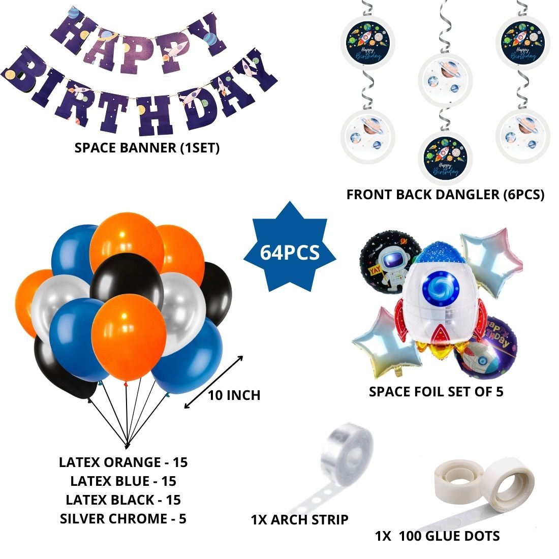 Space Theme Birthday Balloon Decoration DIY Kit (64Pcs)