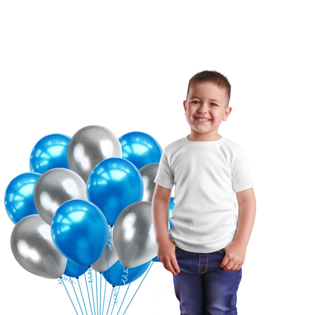 100 Blue And Silver Assorted Metallic Balloons For Baby-Bridal Shower, Birthday And Wedding Party Decoration