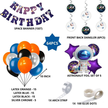 Space Theme Birthday Balloon Decoration DIY Kit (64Pcs)