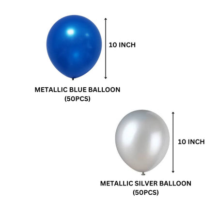 100 Blue And Silver Assorted Metallic Balloons For Baby-Bridal Shower, Birthday And Wedding Party Decoration