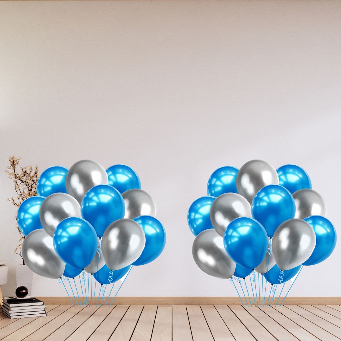 100 Blue And Silver Assorted Metallic Balloons For Baby-Bridal Shower, Birthday And Wedding Party Decoration
