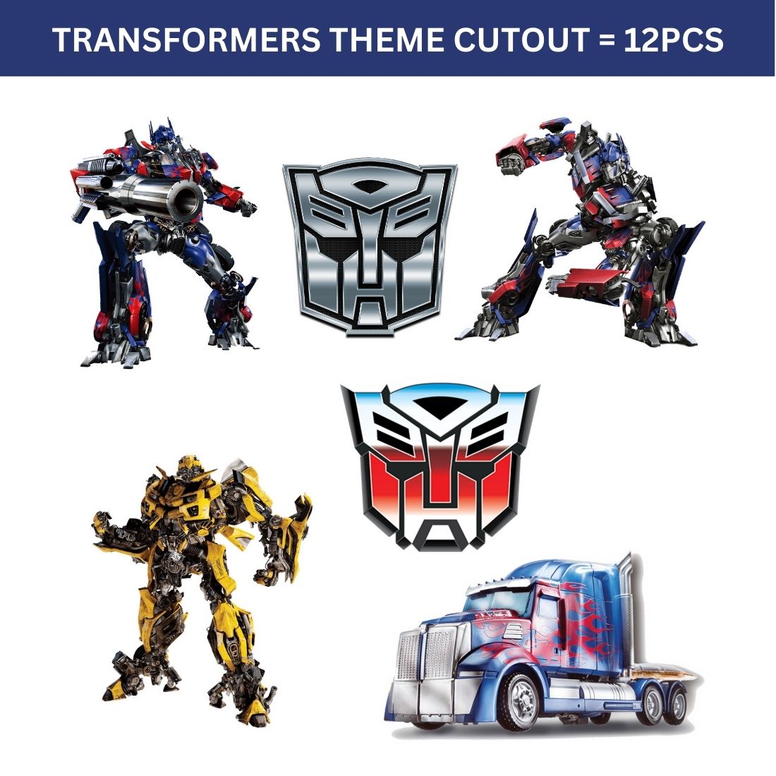 Transformers Theme Cutout (6 inches/250 GSM Cardstock/Mixcolour/12Pcs)