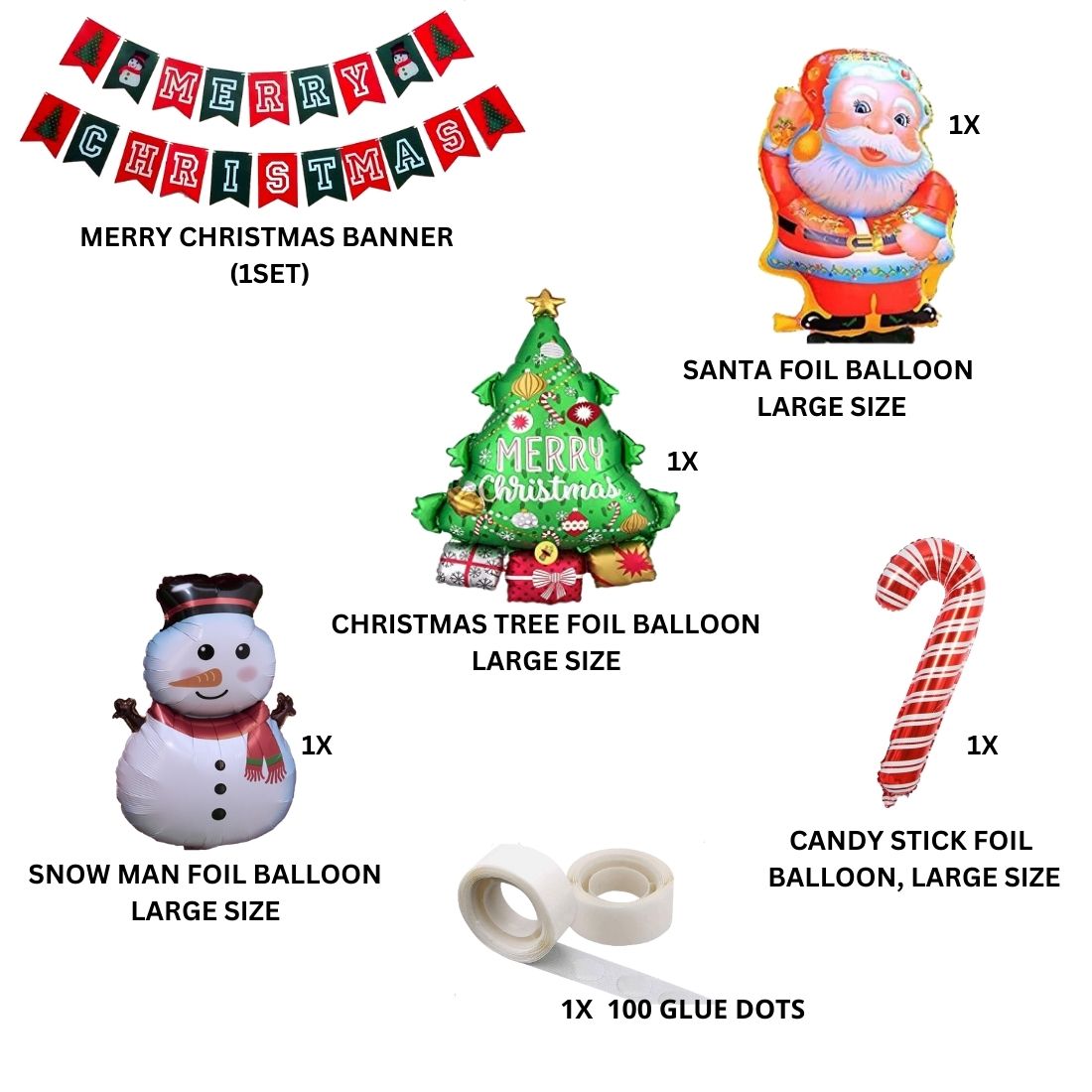 Party Decor Mall Merry Christmas Theme Foil Balloons ( 6Pcs )