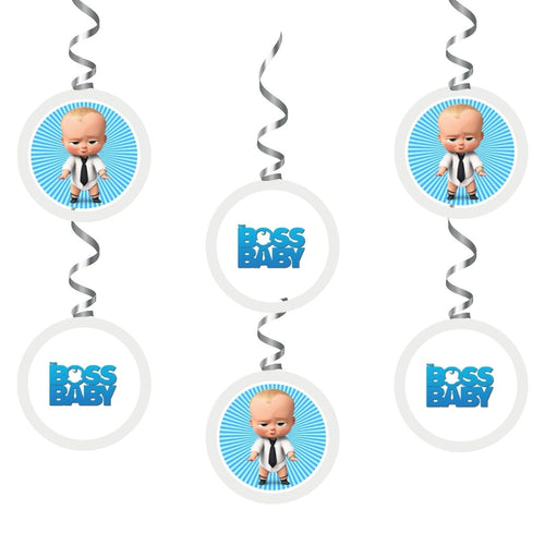 Load image into Gallery viewer, Boss Baby Boy Theme Hanging Danglers - Set of 6, Double-Sided Prints, 6 Inches Each with Hanging Ribbon
