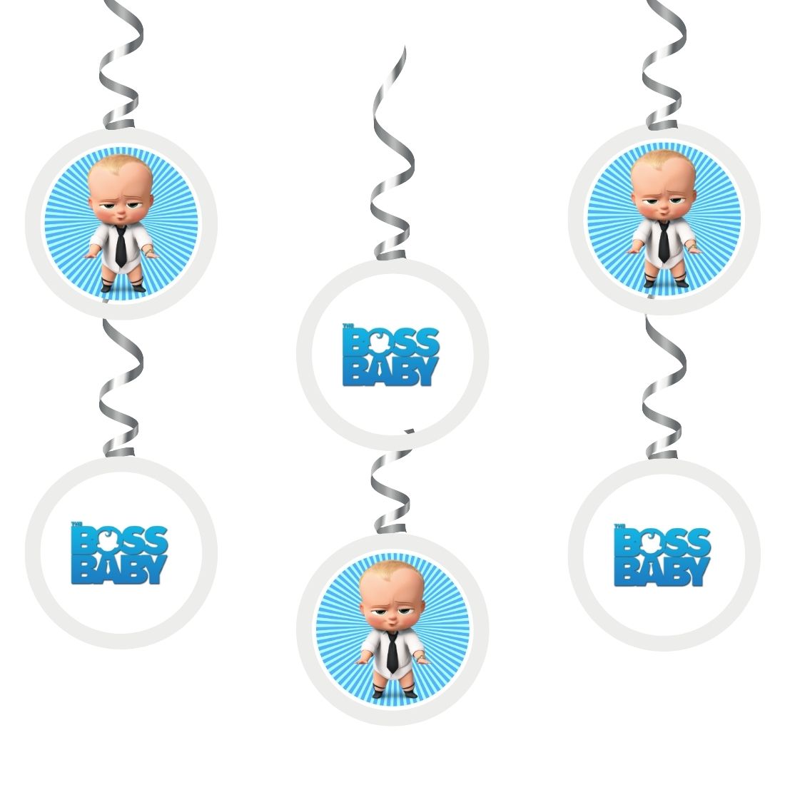 Boss Baby Boy Theme Hanging Danglers - Set of 6, Double-Sided Prints, 6 Inches Each with Hanging Ribbon