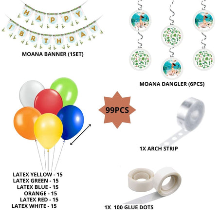 Party Decor Mall Moana Theme Decorations Combo Set 99Pcs for Girl Birthday Decorations Items Set
