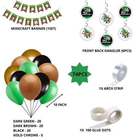 Minecraft Decoration Theme Birthday Kits- 74Pcs