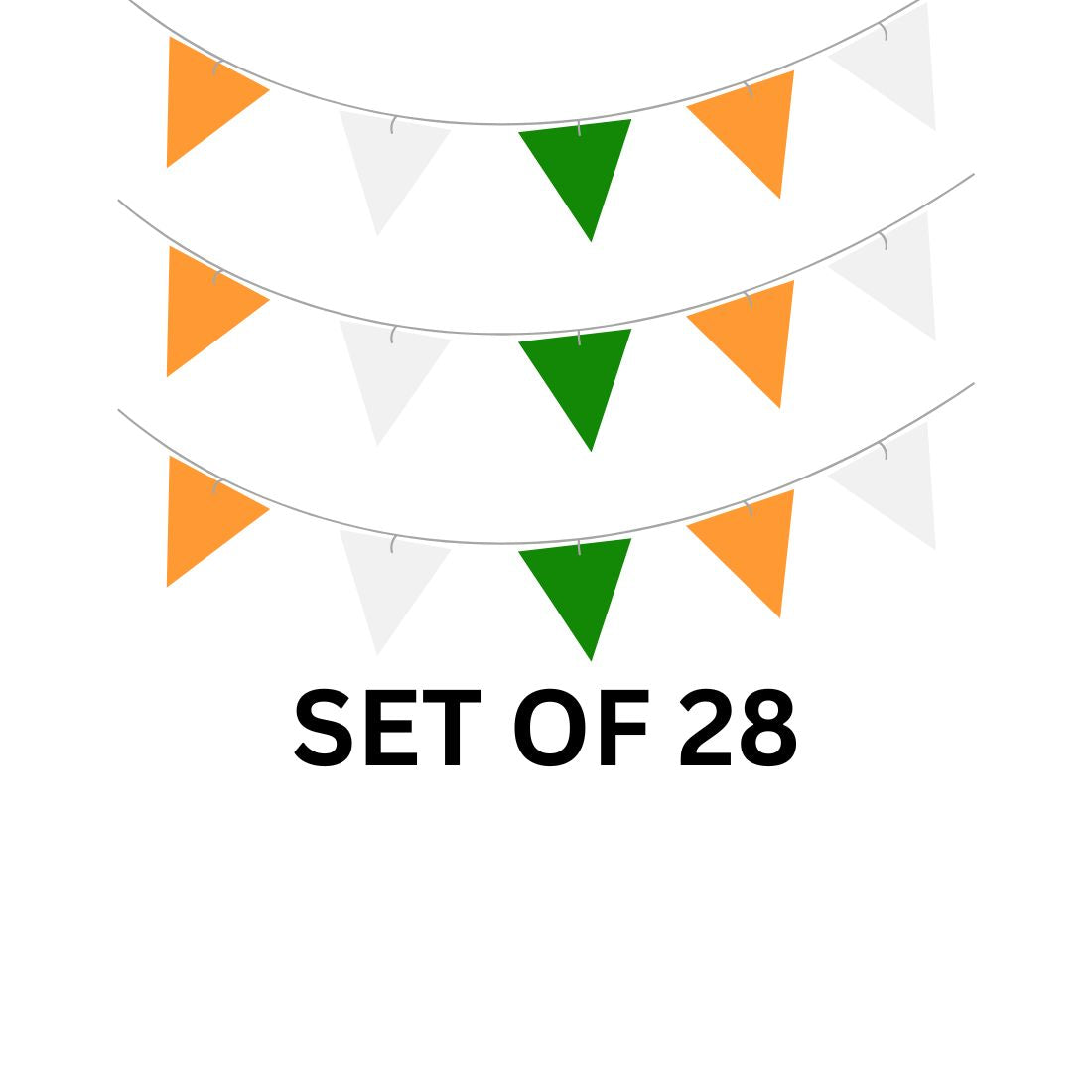 Tricolor Independence Day Bunting (5 Inches/250 GSM Cardstock/Orange , White , Green & Blue/28Pcs)