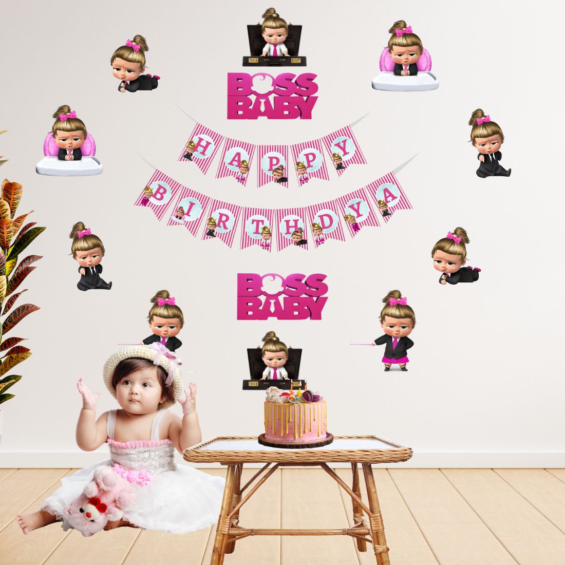 Boss Baby Girl Adventure Birthday Party Decorations - Banner, Cutouts (6 inches/250 GSM Cardstock/Mixcolour/25Pcs)