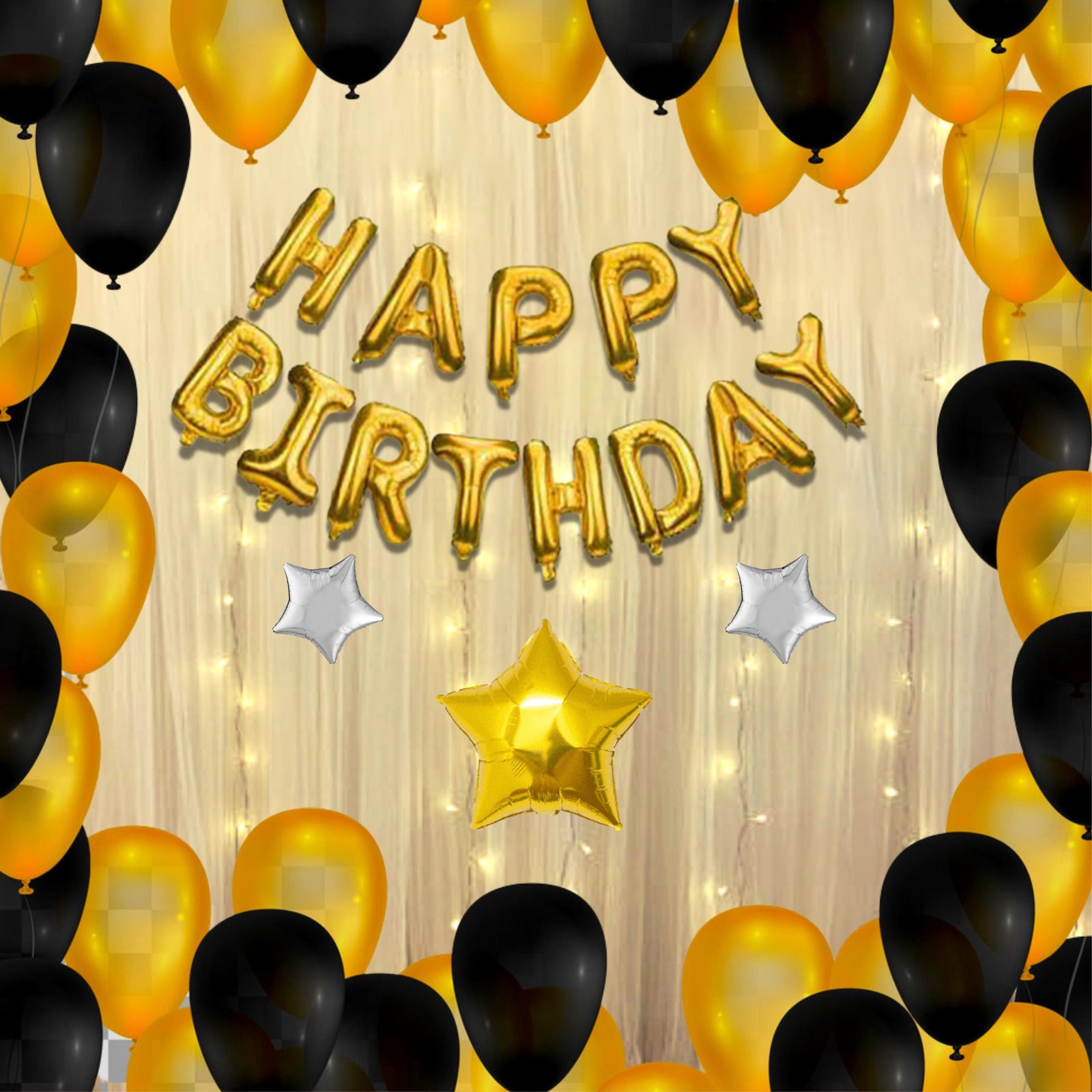 37PCS Happy Birthday Metallic Gold & Black Balloon Decor Kit
