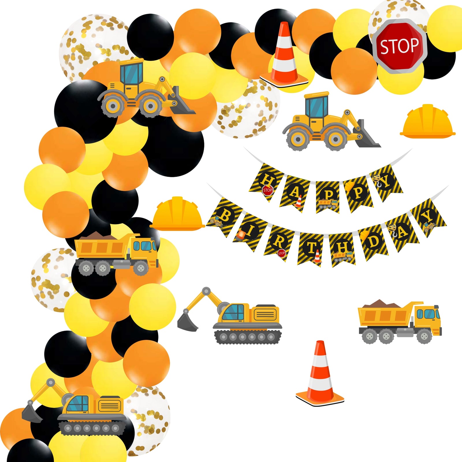 Construction Theme Birthday Balloon Decoration DIY Kit (80Pcs)