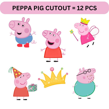 Peppa Pig Theme Birthday Cutouts (6 inches/250 GSM Cardstock/Mixcolour/12Pcs)