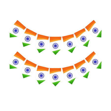 Tricolor Independence Day Bunting (6.5 Inches/250 GSM Cardstock/Orange , White , Green & Blue/14Pcs)