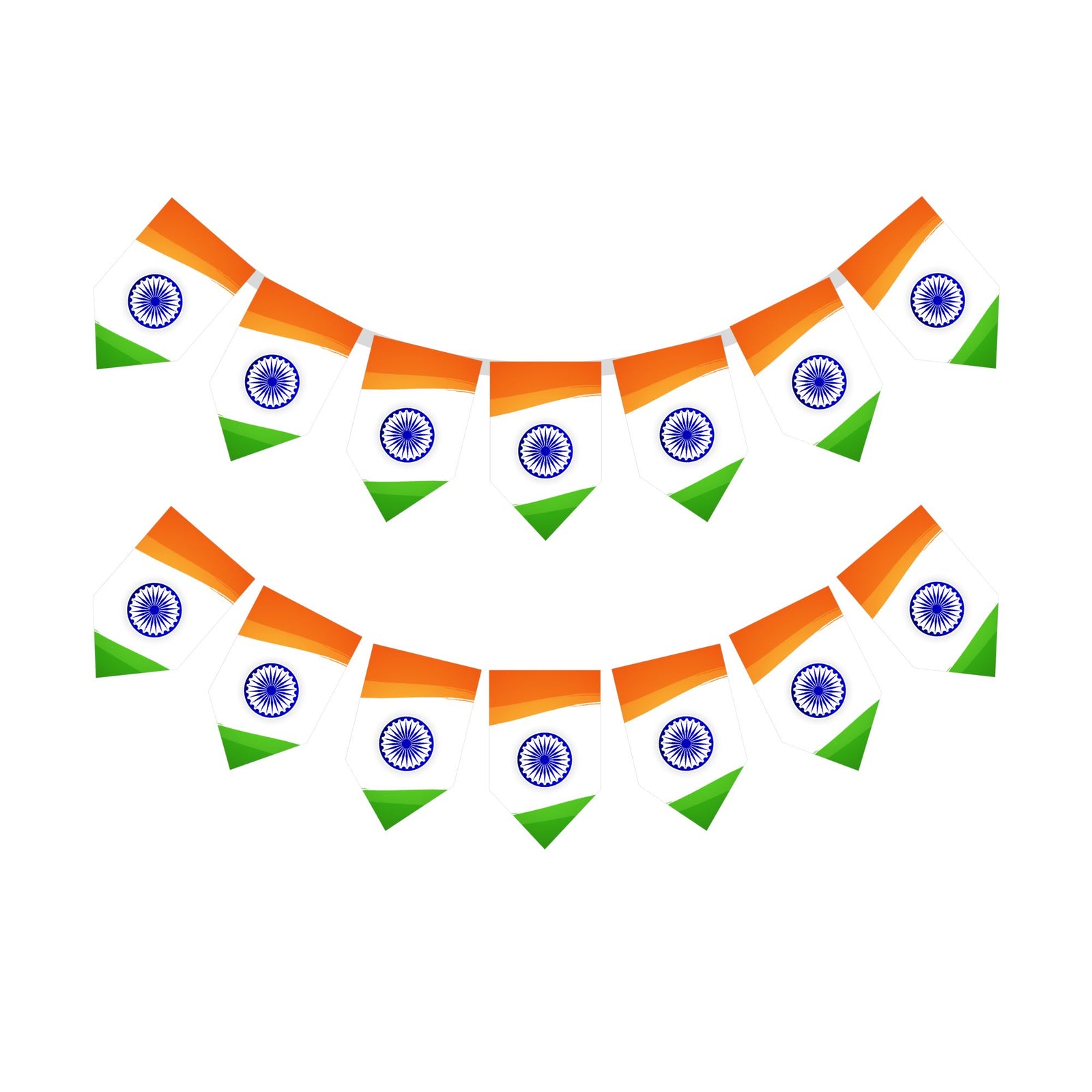 Tricolor Independence Day Bunting (6.5 Inches/250 GSM Cardstock/Orange , White , Green & Blue/14Pcs)