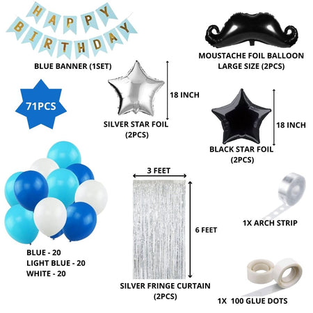 Moustache Theme Birthday Balloon Decoration DIY Kit (71Pcs)