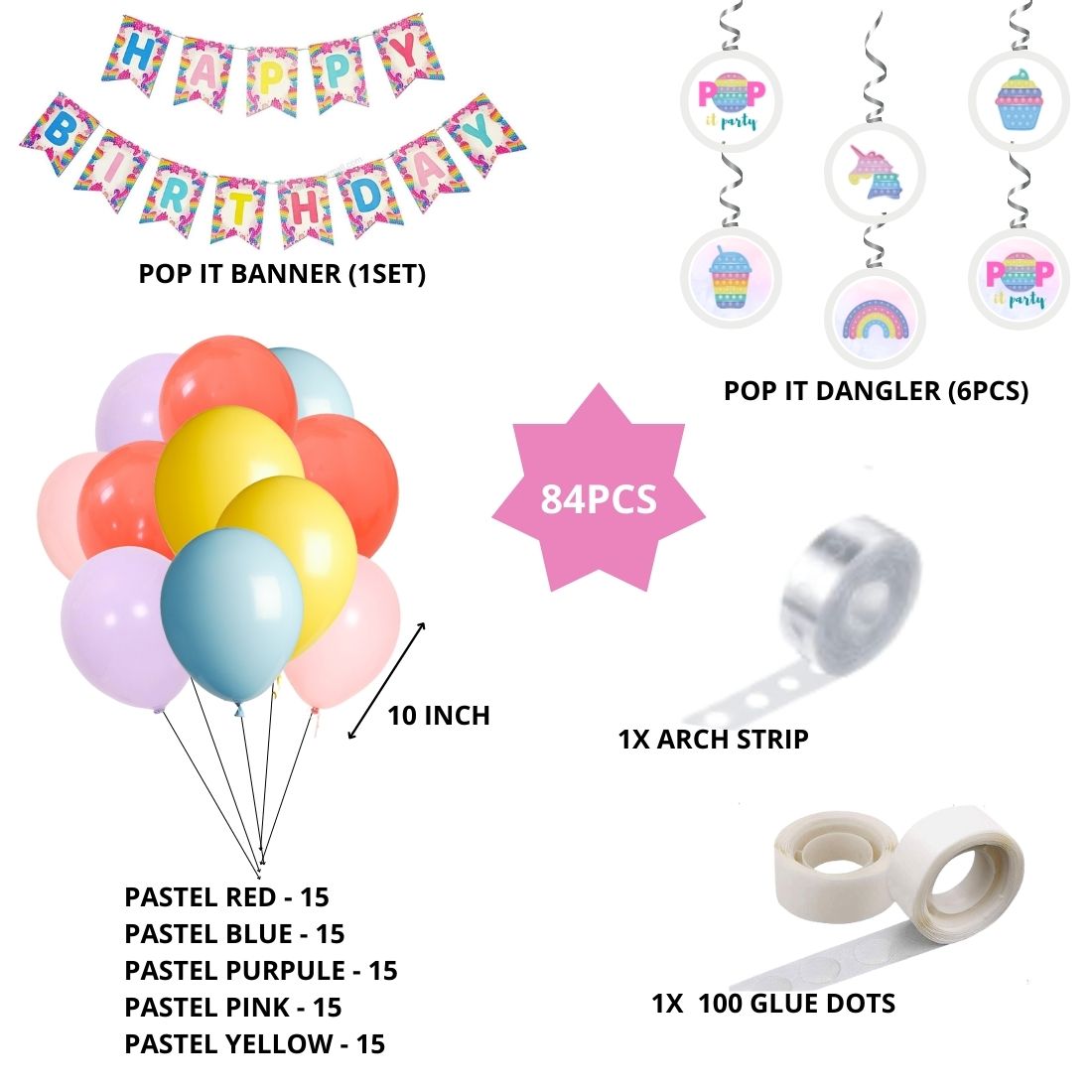 Pop It Birthday Decoration Kit(84Pcs)