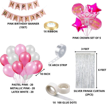 Pink Crown Theme Birthday Balloon Decoration DIY Kit (71 Pcs)