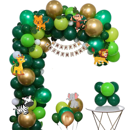 Jungle Theme Happy Birthday Party Decoration Combo,Jungle/Safari Themes Party Favors for Kids/1st Birthday Decoration (100pcs)