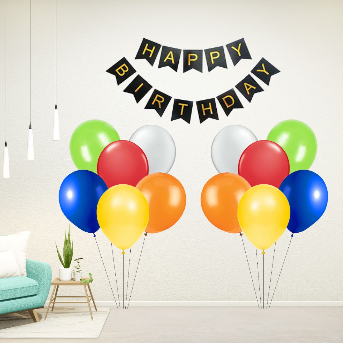 115 Pcs DIY Happy Birthday Kit - Multicolor Balloon-Black Happy Birthday Banner