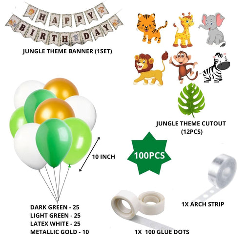 Load image into Gallery viewer, Jungle Theme Happy Birthday Party Decoration Combo,Jungle/Safari Themes Party Favors for Kids/1st Birthday Decoration (100pcs)
