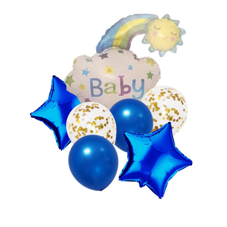 7 Pcs Set Star, Confetti, Latex Balloon &amp; Baby Blue Foil Balloon