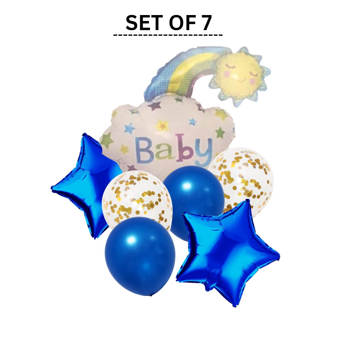 7 Pcs Set Star, Confetti, Latex Balloon &amp; Baby Blue Foil Balloon