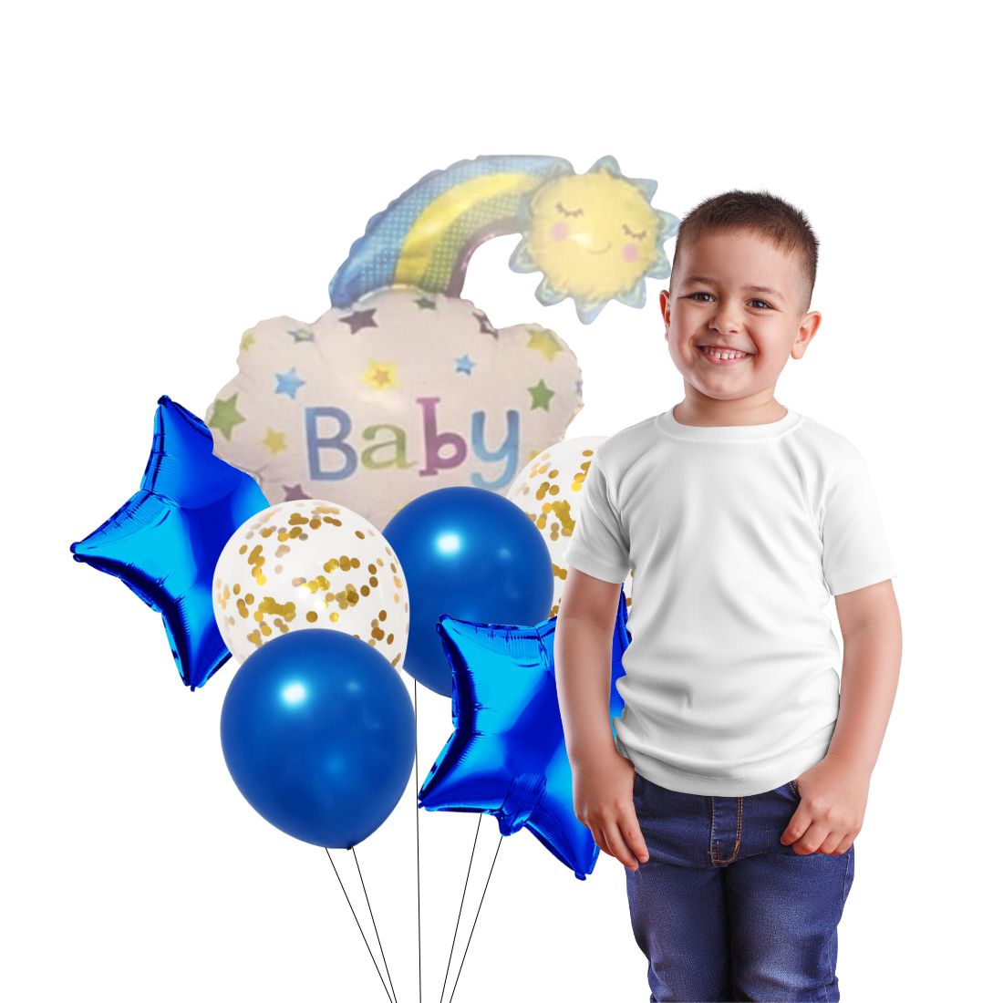 7 Pcs Set Star, Confetti, Latex Balloon &amp; Baby Blue Foil Balloon