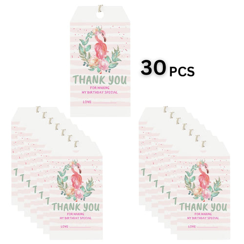 Load image into Gallery viewer, Flamingo Theme Birthday Favour Tags (2 x 3.5 inches/250 GSM Cardstock/Multicolour/30Pcs)
