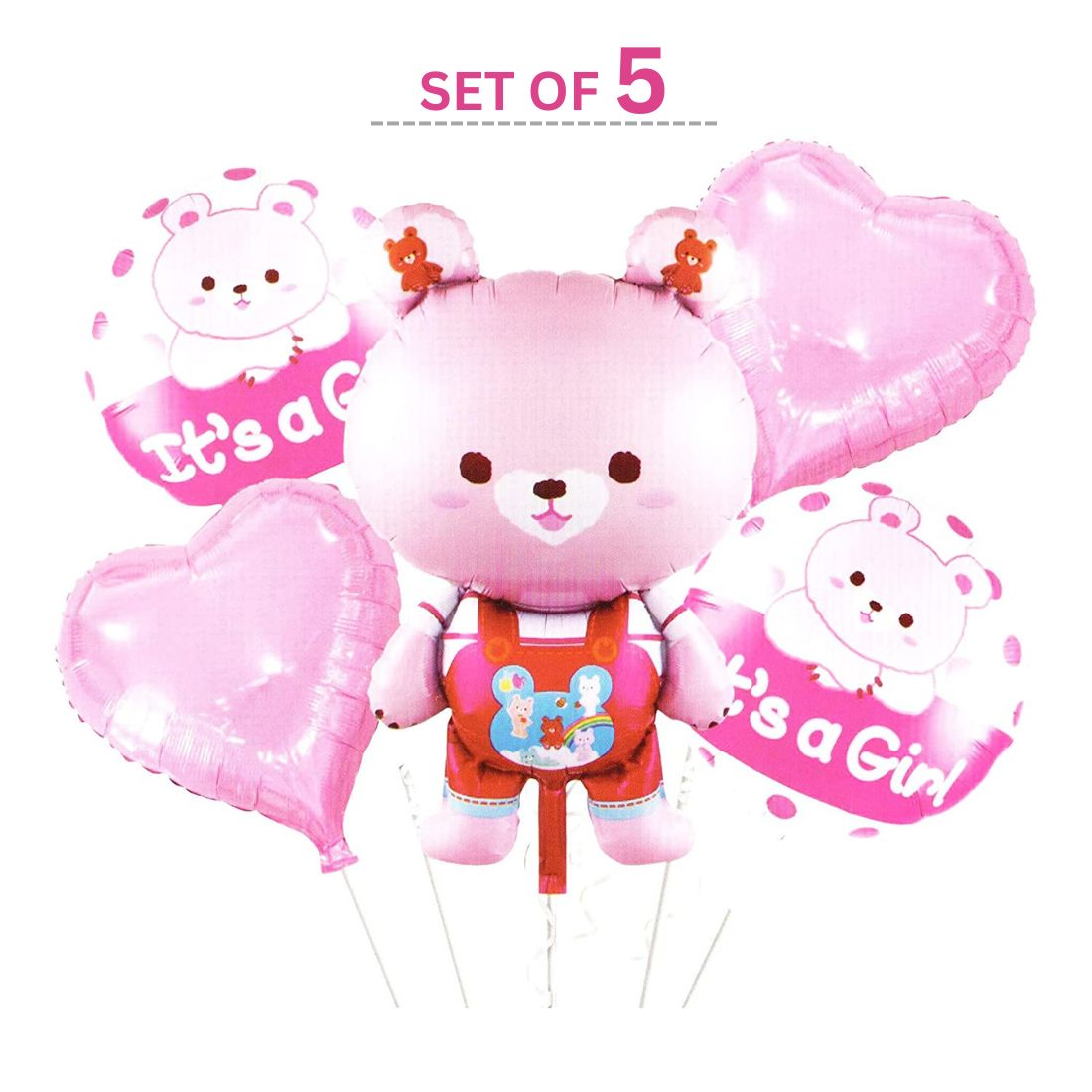 Its a Girl teddy Balloon for Decoration Items Baby Shower Props for Decorations Baby Girl foil Balloon - Pack of 5