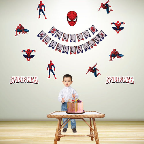 Load image into Gallery viewer, Spider Superhero Adventure Birthday Party Decorations - Banner, Cutouts, (6 Inches/250 GSM Cardstock/Mixcolour/25Pcs)
