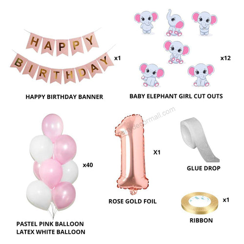 Load image into Gallery viewer, Baby Elephant Girl Theme Balloon with Number Foil Decor DIY Kit (56 Pcs)
