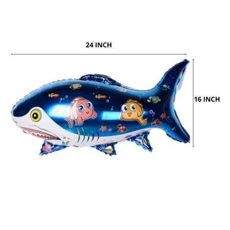 Blue Giant Shark Shaped Foil Balloons Fish Shaped Aqua Foil Balloon