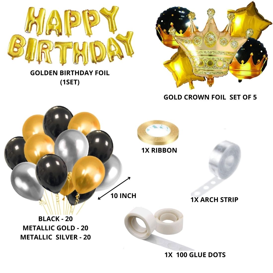 Gold Crown Theme Birthday Balloon Decoration DIY Kit (69 Pcs)